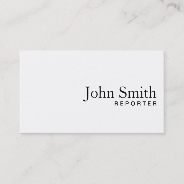 Minimal Plain White Reporter Business Card (Front)
