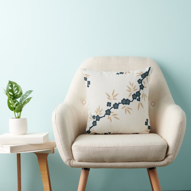 Minimal Plum Blossom Bamboo Throw Pillow (Chair)