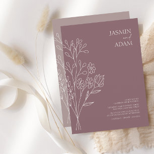 Minimal Plum Purple White Wildflower Wedding Invitation