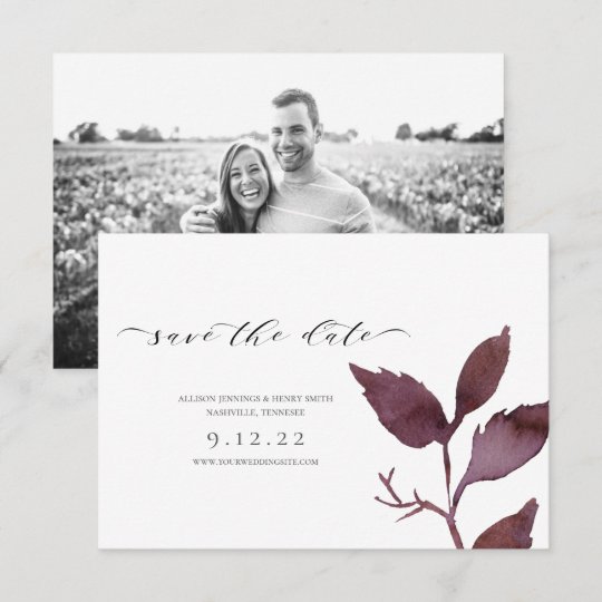 Minimal Plum Save the Date Calligraphy Card
