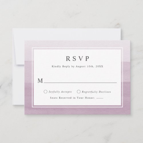 Minimal Plum Watercolor Ombre Wedding RSVP Card