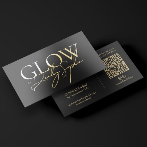 Minimal PMU Permanent Makeup Artist Black Gold Foil Business Cards