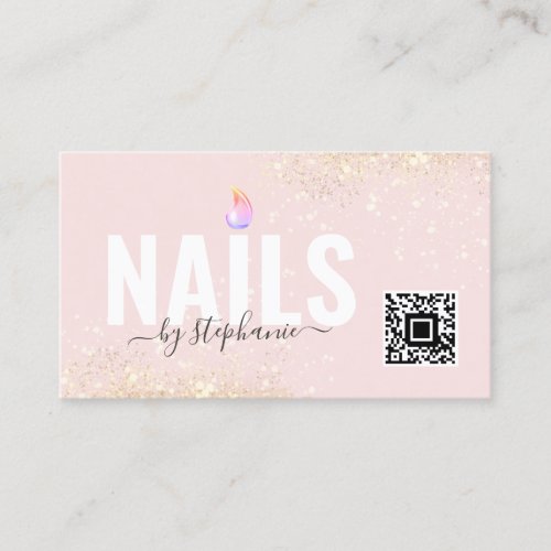 Minimal Polish Nail Beauty Salon QR Code Pink Calling Card