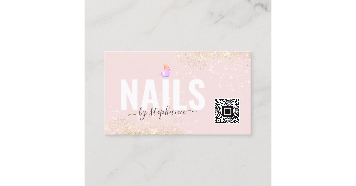 Minimal Polish Nail Beauty Salon QR Code Pink Calling Card | Zazzle