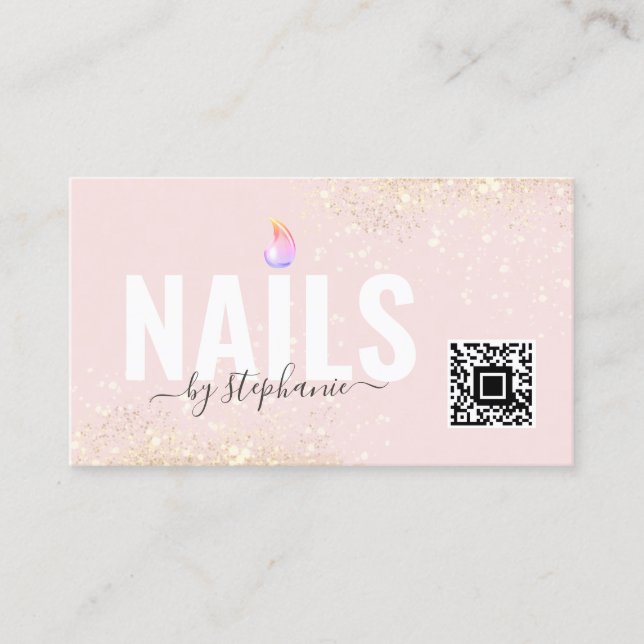 Minimal Polish Nail Beauty Salon QR Code Pink Calling Card (Front)