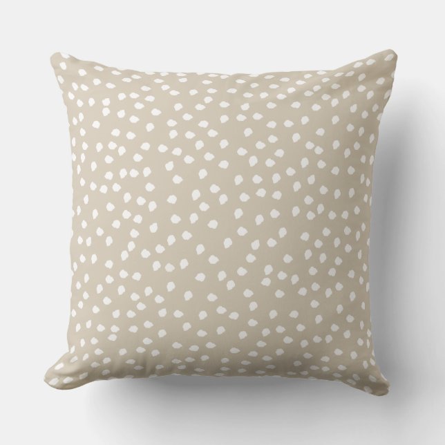 Minimal Polka Dot Beige and White  Throw Pillow (Front)