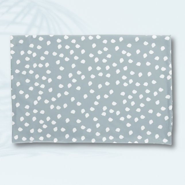 Minimal Polka Dot Gray Green and White Pillow Case (Minimalist Dalmatian Spots Simple Modern Cute Blue polka dot Pillowcase)