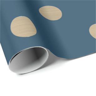 Minimal Polka Dots Blue  Navy Gold Sepia Metallic Wrapping Paper