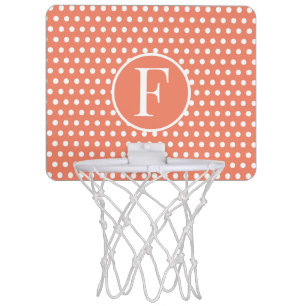 Minimal Polka Dots Orange Custom initial letter Mini Basketball Hoop