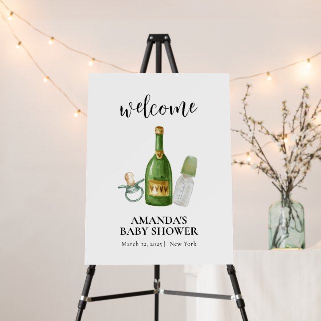 Minimal Poppin Champagne Baby Shower Welcome Sign  (In Situ (Stand))
