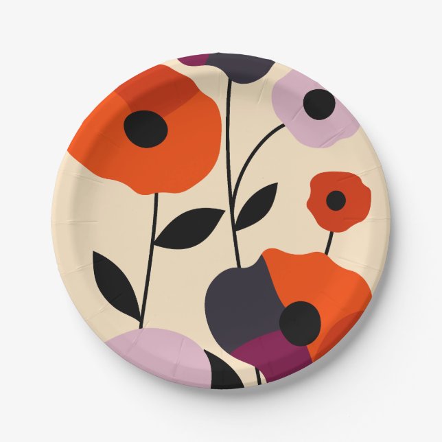 Minimal Poppy Bloom Paper Plates (Front)