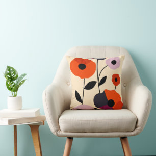 Minimal Poppy Bloom Throw Pillow