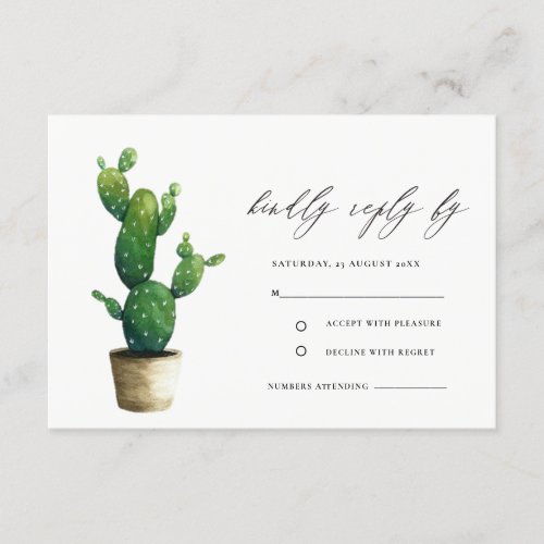 Minimal Potted Cactus Green Foliage Wedding RSVP Enclosure Card