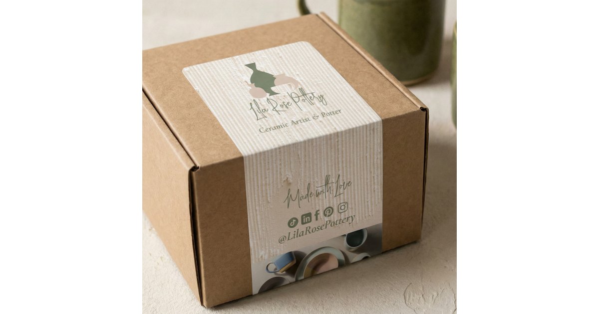 Minimal Pottery Ceramic Logo Business Box Wrap Label | Zazzle