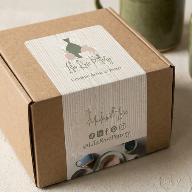 Minimal Pottery Ceramic Logo Business Box Wrap Label (Minimal Pottery Ceramic Logo Business Box Wrap Label)