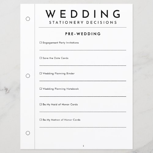Minimal Pre-Wedding Stationery Planner Page