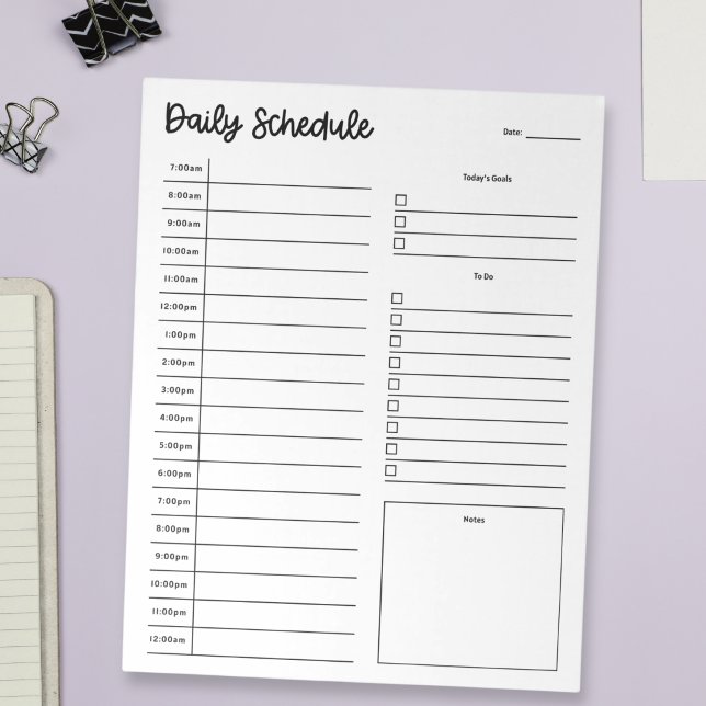 Minimal Pretty Daily Schedule 7am-12am Notepad (Creator Uploaded)