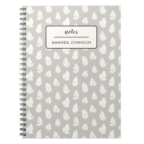 Minimal Pretty Fern Leaves Cream Monogram Name Notebook