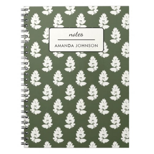 Minimal Pretty Fern Leaves Green Monogram Name Notebook