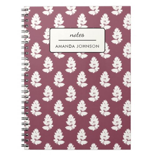 Minimal Pretty Fern Leaves Pink Monogram Full Name Notebook
