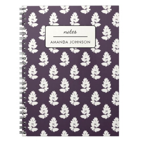 Minimal Pretty Fern Leaves Purple Monogram Name Notebook