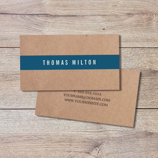 Minimal Printed Kraft Blue Stripe Consultant Business Card (Creator Uploaded)