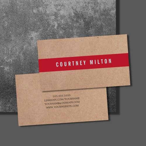 Minimal Printed Kraft Deep Red Stripe Consultant Business Card