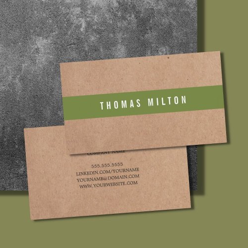 Minimal Printed Kraft OliveGreen Stripe Consultant Business Card