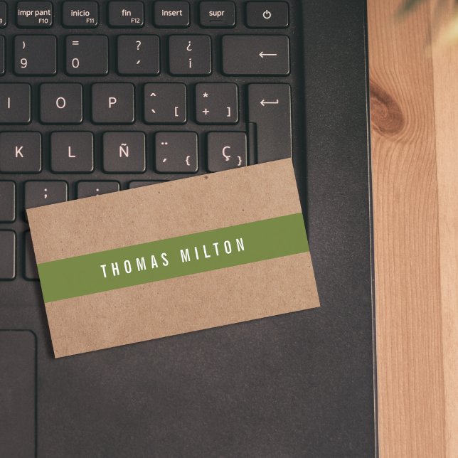 Minimal Printed Kraft OliveGreen Stripe Consultant Business Card (Creator Uploaded)