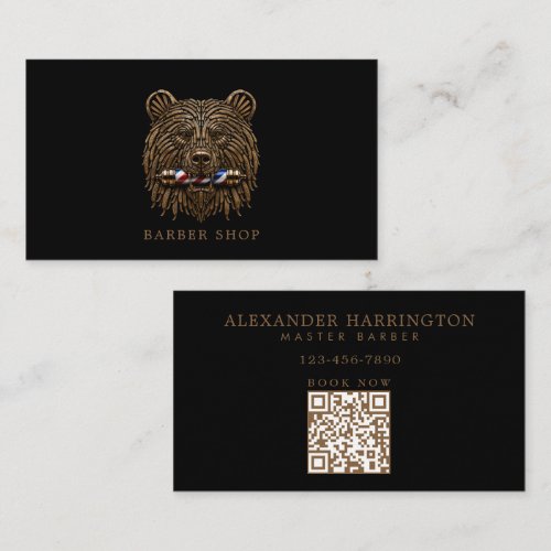 Minimal Professional Barber Shop Bronze Bear Business Card