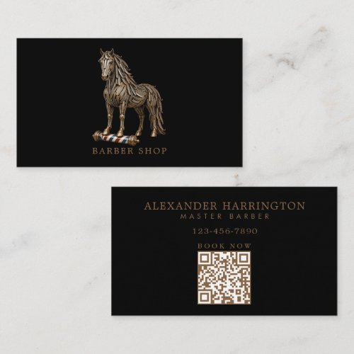 Minimal Professional Barber Shop Bronze Mustang Business Card