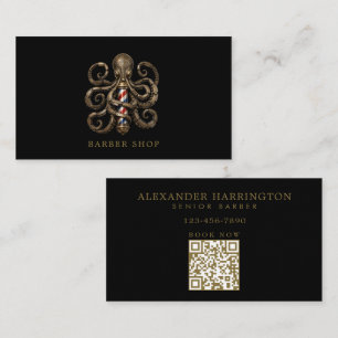 Minimal Professional Barber Shop Bronze Octopus Business Card