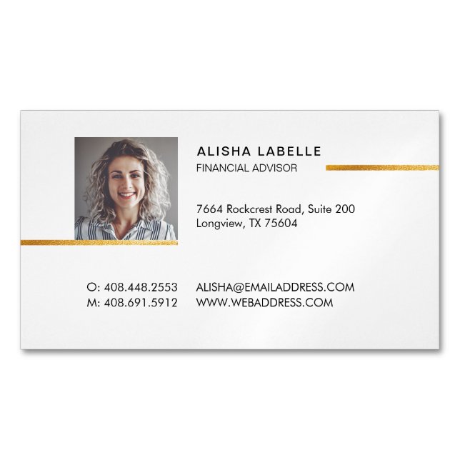 Minimal Professional Black & Gold Photo Layout Business Card Magnet (Front)