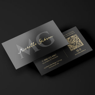 Minimal Professional Black Monogram Gold Initials Foil Business Cards
