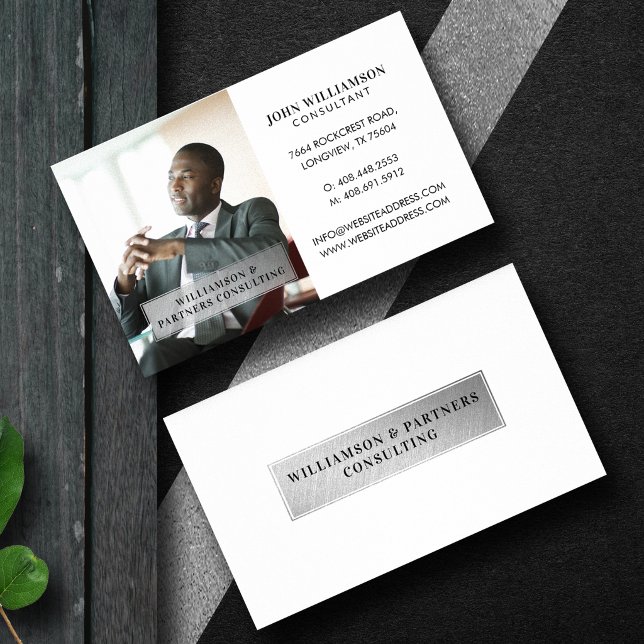 Minimal Professional Business Photo Silver Plaque Business Card