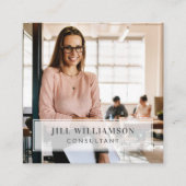 Minimal Professional Company Name & Business Photo Square Business Card (Front)