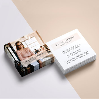 Minimal Professional Company Name & Business Photo Square Business Card by moodthology at Zazzle