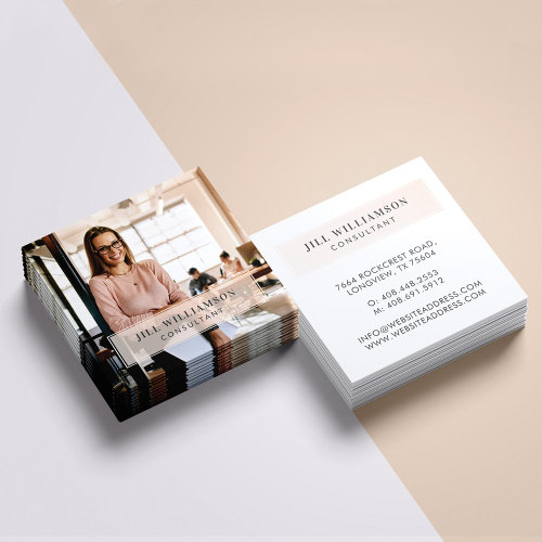 Minimal Professional Company Name  Business Photo Square Business Card