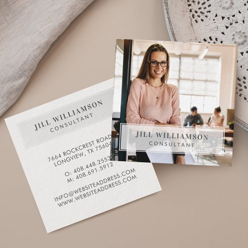 Minimal Professional Company Name  Business Photo Square Business Card