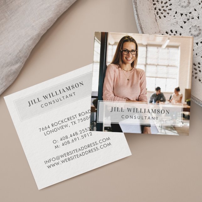 Minimal Professional Company Name & Business Photo Square Business Card