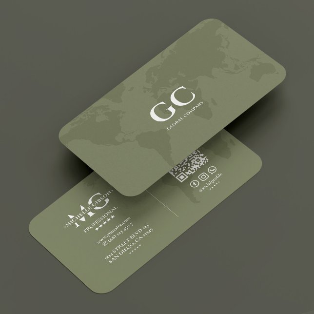 Minimal Professional Global World Map Sage Green Business Card (Minimal Professional Global World Map Sage Green Business Card
)