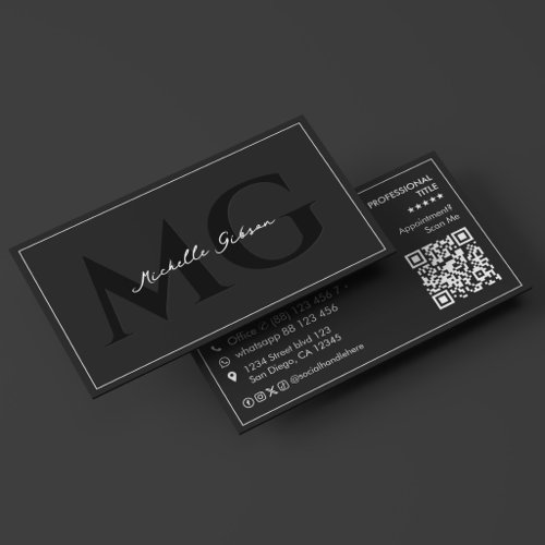 Minimal Professional Initials Black Networking  Business Card
