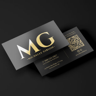 Minimal Professional Initials Networking Black Foil Business Cards