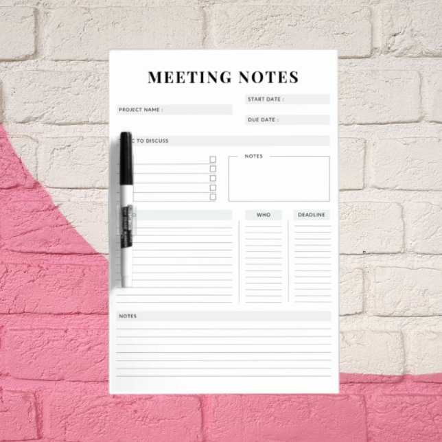 Minimal Professional Meeting Notes Planner Dry Erase Board (Creator Uploaded)