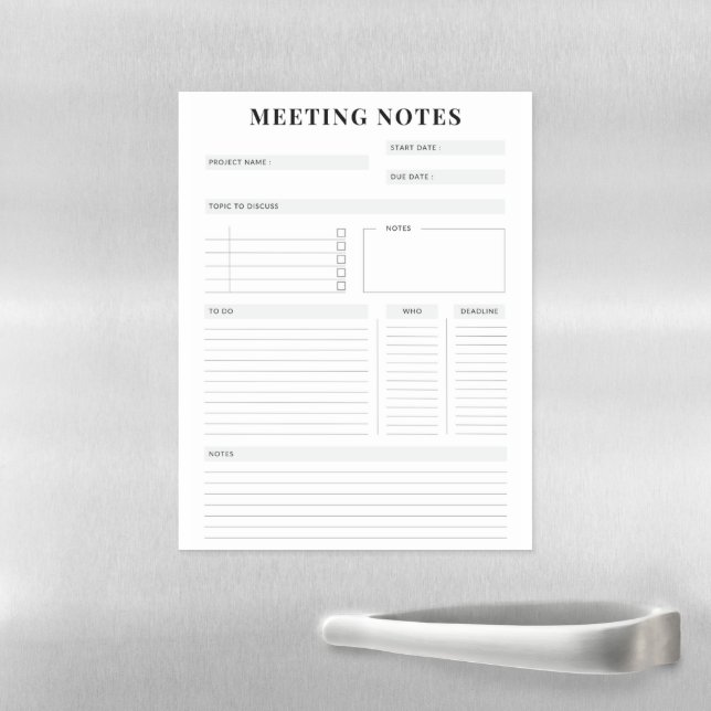 Minimal Professional Meeting Notes Planner Magnetic Dry Erase Sheet (In Situ)