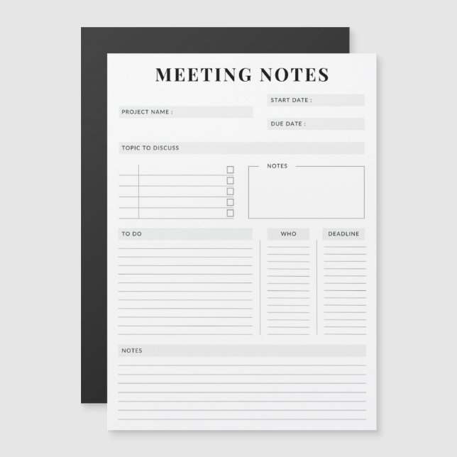 Minimal Professional Meeting Notes Planner Magnetic Invitation (Front/Back)
