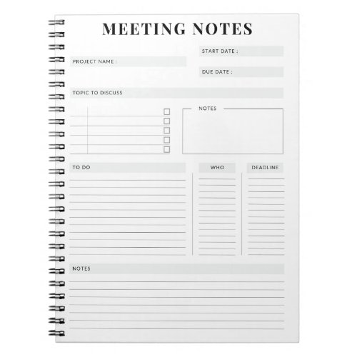 Minimal Professional Meeting Notes Planner Notebook