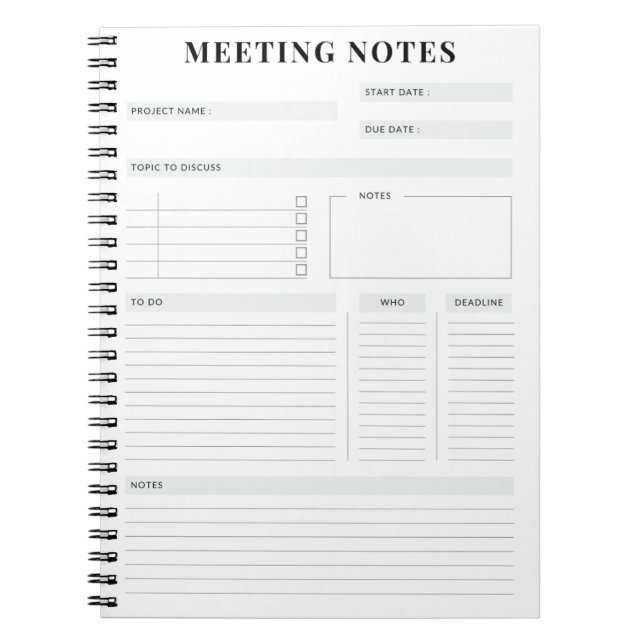 Minimal Professional Meeting Notes Planner Notebook (Front)