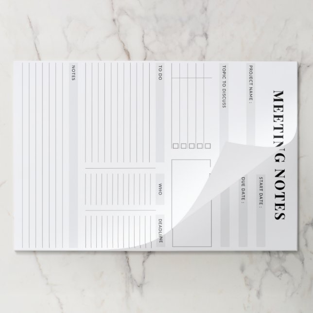 Minimal Professional Meeting Notes Planner Paper Pad (Folded)
