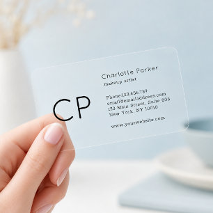 Minimal Professional Monogram Clear Business Cards